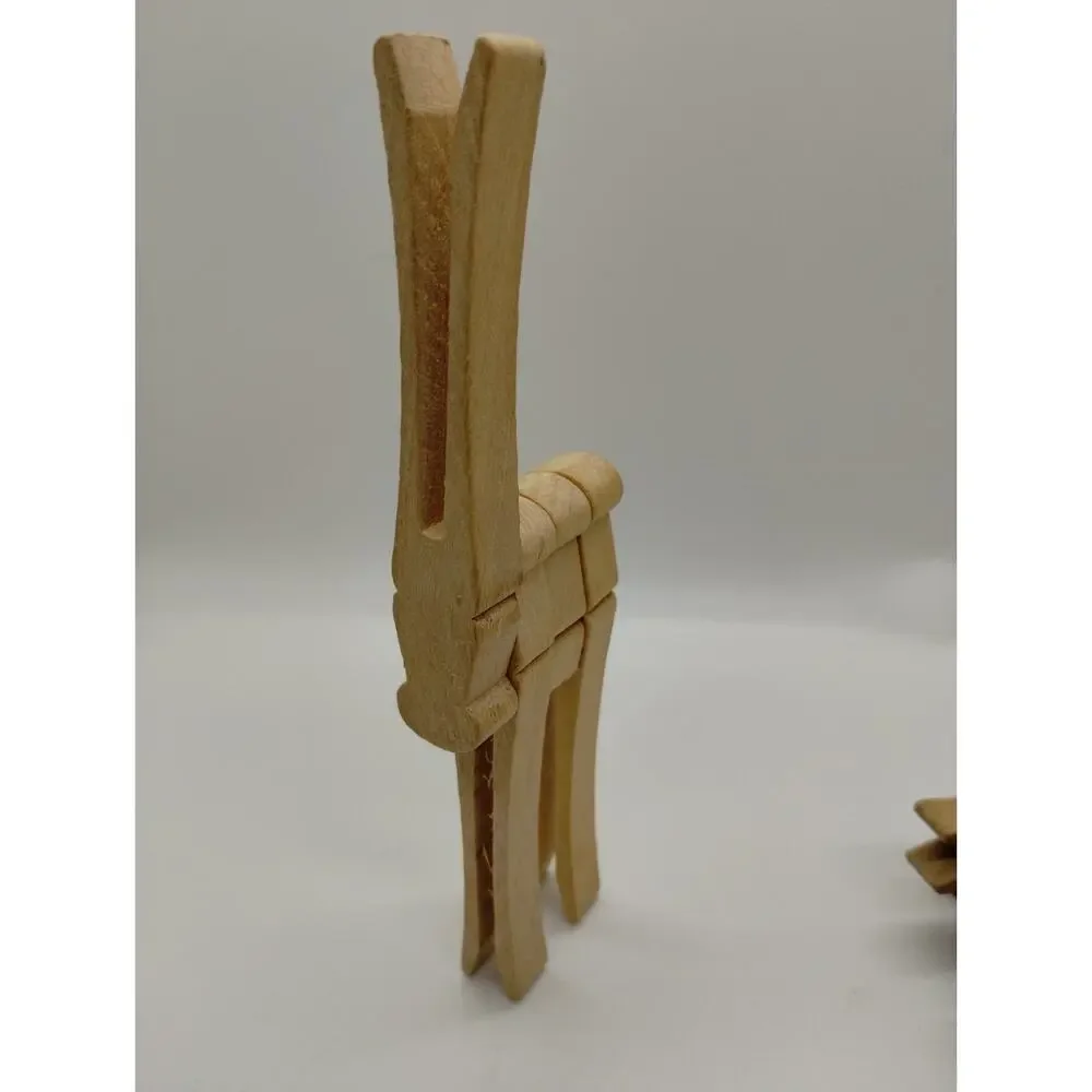 Vintage Unfinished Reindeer Wood Clothes Pin Set of 5 - 6.25” Tall Rudolph